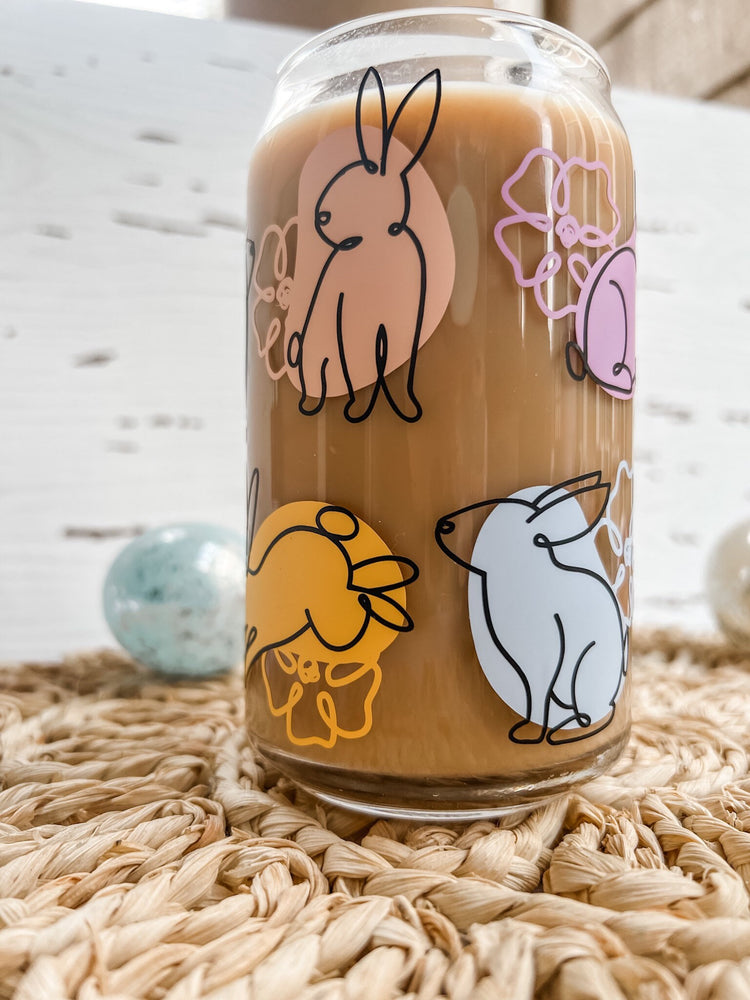 Spring Floral Bunny Beer Can Glass
