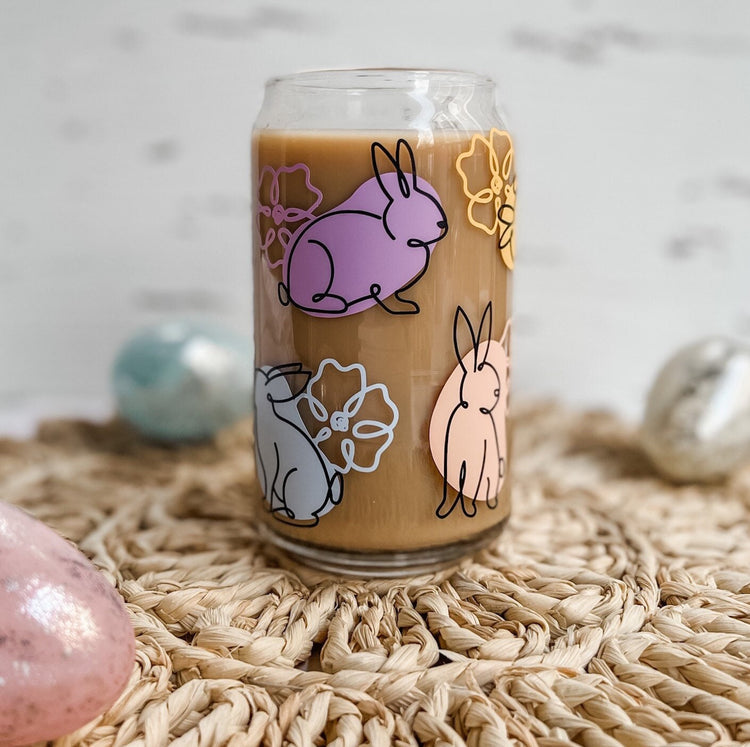 Spring Floral Bunny Beer Can Glass
