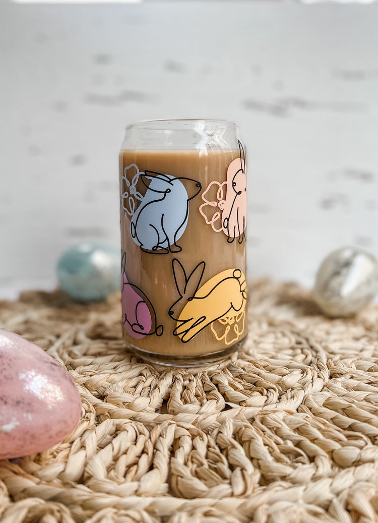 Spring Floral Bunny Beer Can Glass
