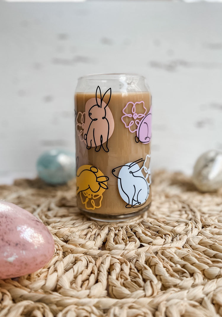 Spring Floral Bunny Beer Can Glass