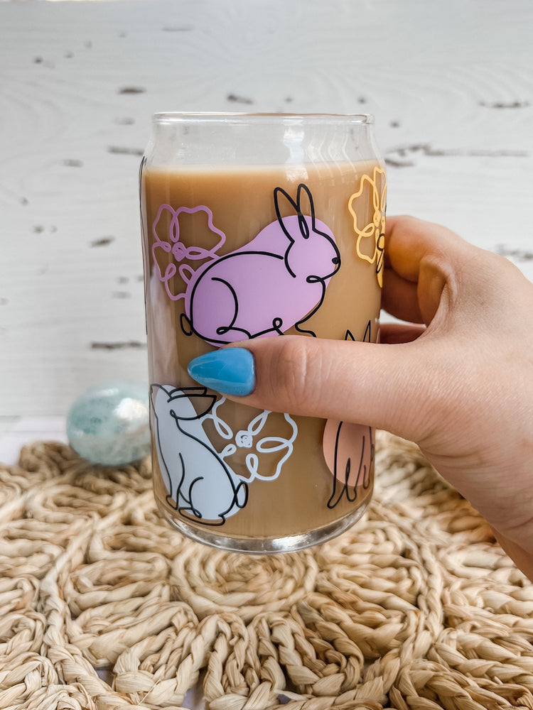 Spring Floral Bunny Beer Can Glass