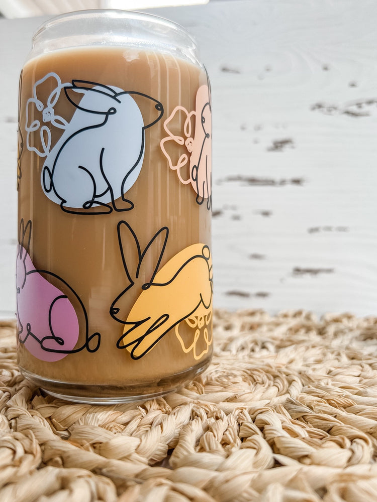 Spring Floral Bunny Beer Can Glass