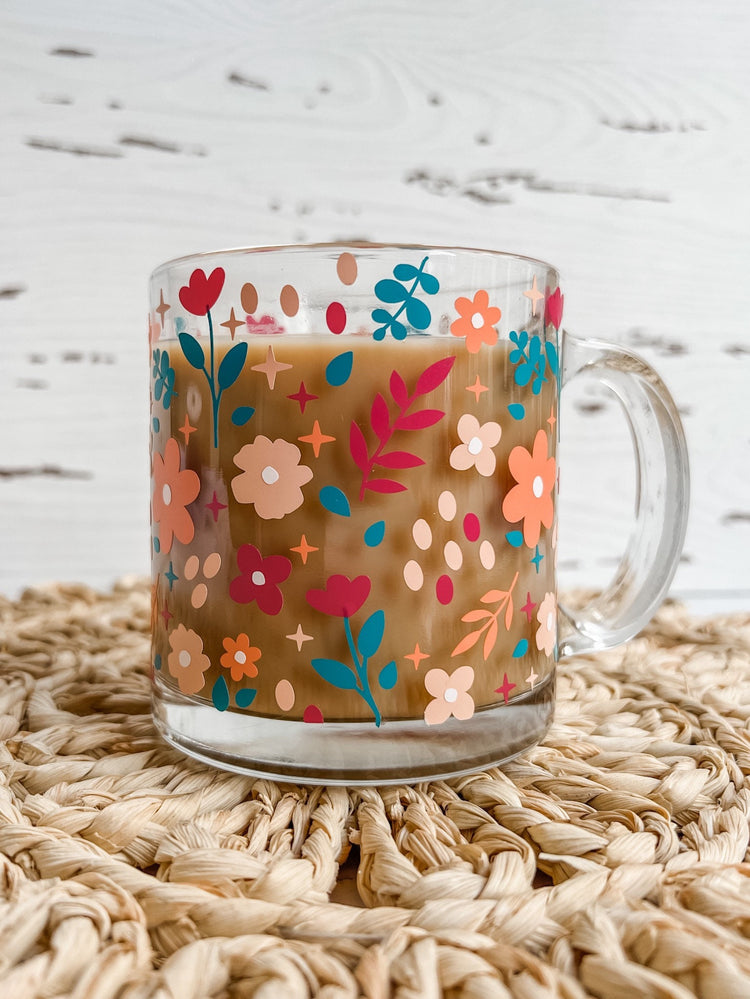 Spring Floral Glass Coffee Mug