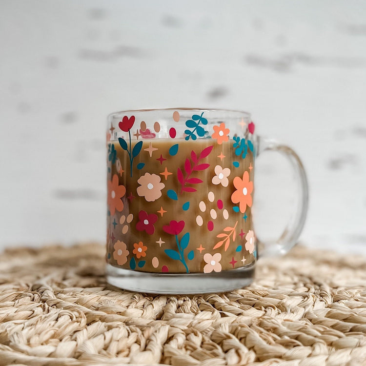 Spring Floral Glass Coffee Mug
