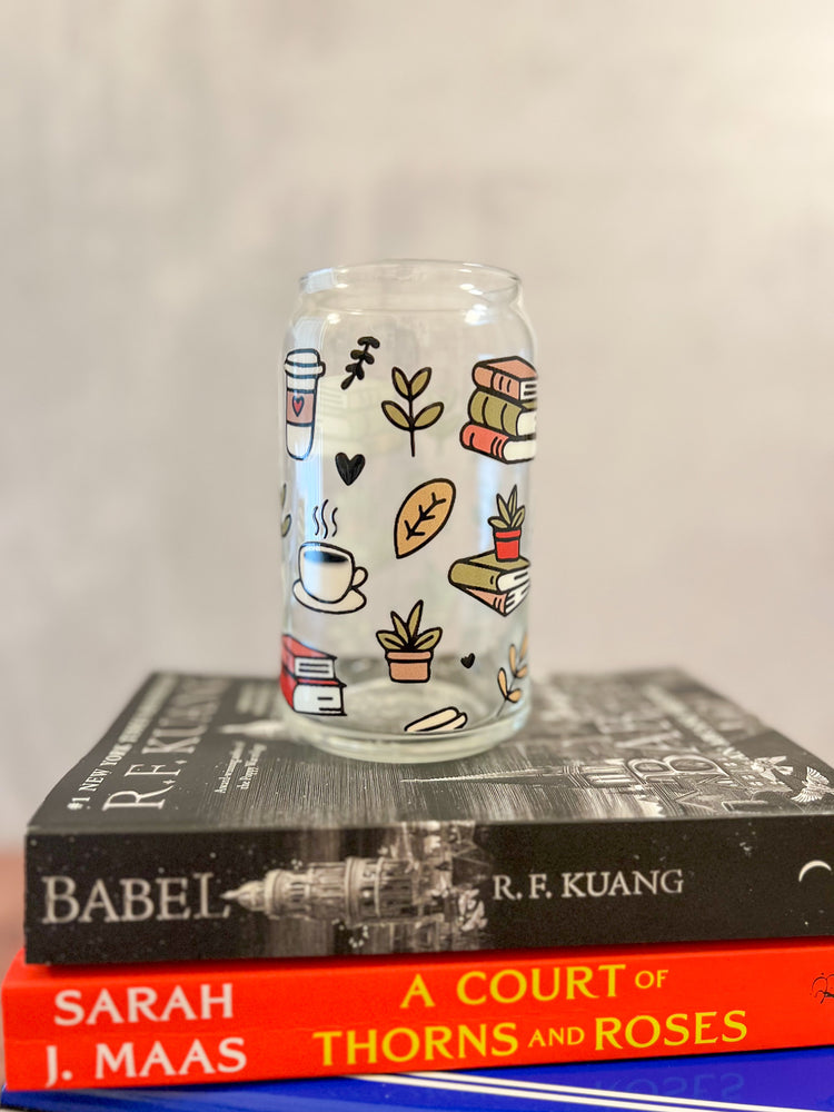 Books & Plants Pattern Can Glass