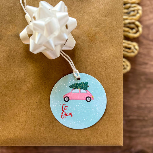 Christmas Tree Car Round Gift Tags SET of 8