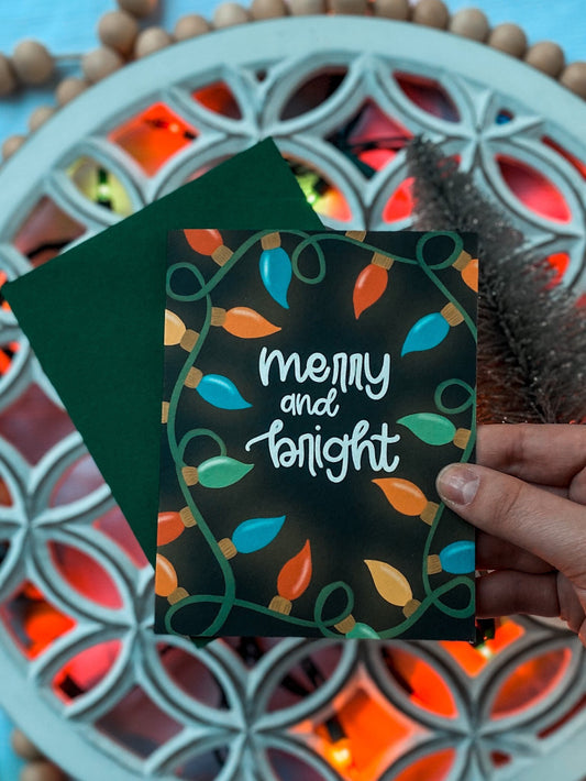 Merry + Bright Christmas Lights Card