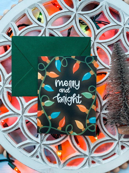 Merry + Bright Christmas Lights Card