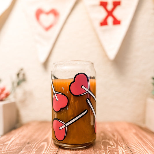 Heart Lollipops Valentine Beer Can Glass